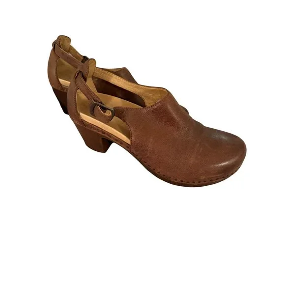 Dansko Womens Sassy Clogs Tan Size 40 Brown Leather Block Ankle Strap Casual - Picture 5 of 16